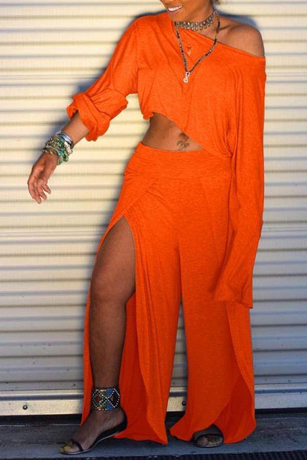 Trendy Side High Slit Pants Set