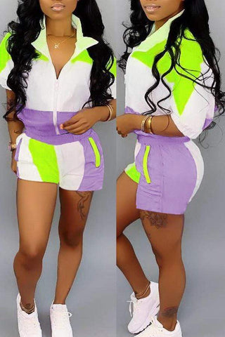 Casual Patchwork Shorts Set