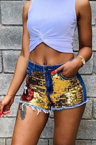 Stylish Sequin Decoration Denim Shorts