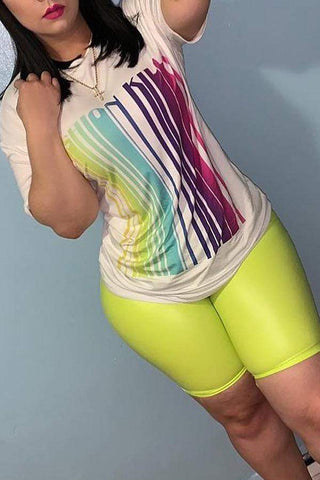 Casual Striped Printed Shorts Set