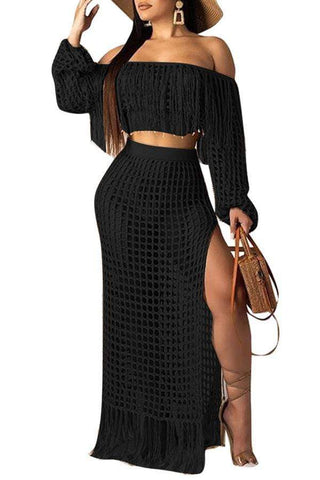 Hollow-out Tassel Design Skirt Set(Cover-up)