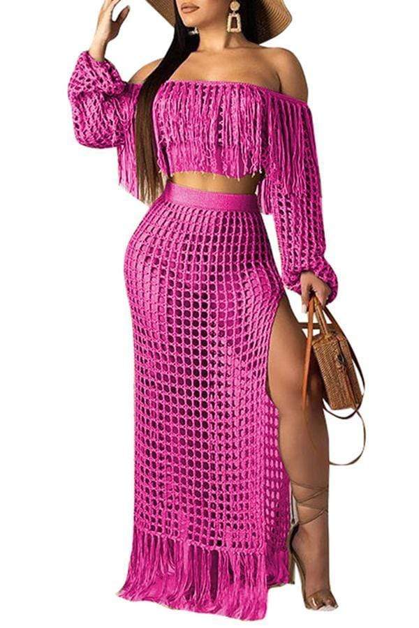 Hollow-out Tassel Design Skirt Set(Cover-up)