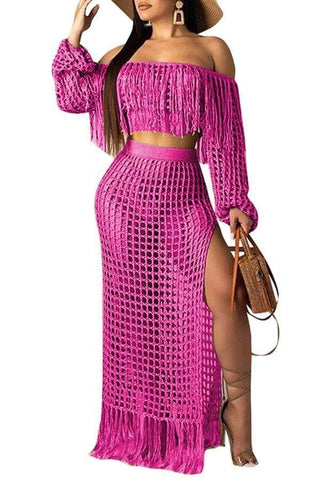 Hollow-out Tassel Design Skirt Set(Cover-up)