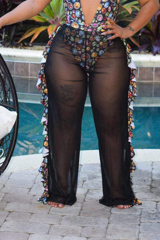 Sexy See-though Ruffle Deign Pants