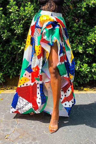 VogueRegion Casual Printed High Split Ankle Length Skirt - VogueRegion