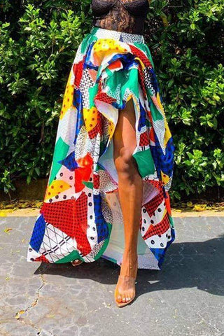 VogueRegion Casual Printed High Split Ankle Length Skirt - VogueRegion
