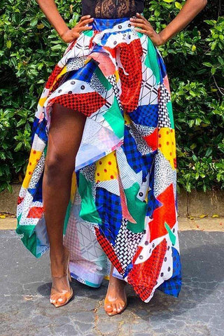 VogueRegion Casual Printed High Split Ankle Length Skirt - VogueRegion
