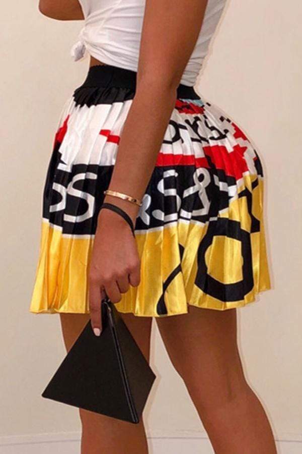 VogueRegion Casual Printed Drape Design Skirt - VogueRegion