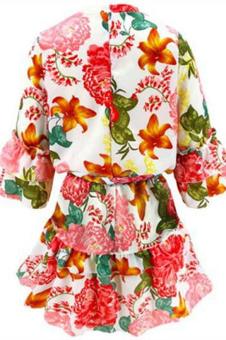 Dokifans Flounce Lace-Up Floral Print Mini Dress - Dokifans