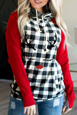 Christmas Plaid Patchwork Hooded Sweatshirt