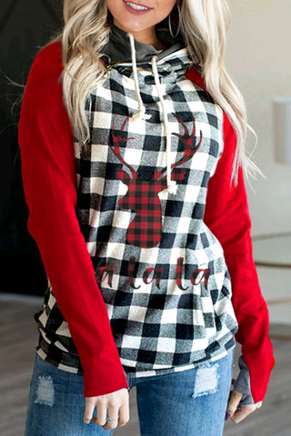 Christmas Plaid Patchwork Hooded Sweatshirt