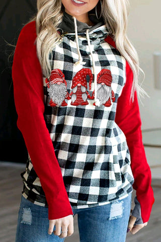 Christmas Plaid Patchwork Hooded Sweatshirt