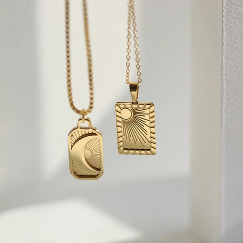 18k Gold Plated Sun and Moon Necklace
