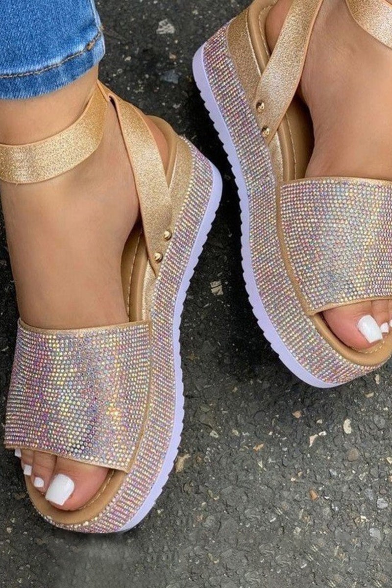 Street Sequined Tie Leg Gold Platform Shoes