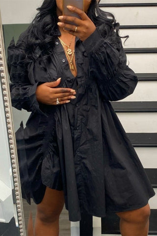 Online-clothing-plus-size-solid-white-button-fold-design-long-sleeve-shirt-mini-dress