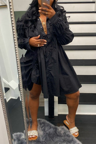 Online-clothing-plus-size-solid-white-button-fold-design-long-sleeve-shirt-mini-dress