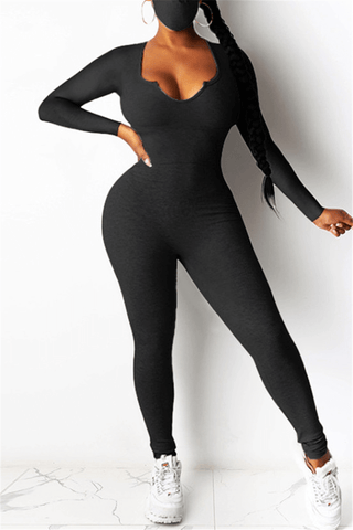 Fashion Sexy Skinny Solid Color Jumpsuits (With Mask)
