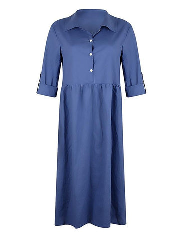 Women's Shirt Dress Midi Dress - Long Sleeve Solid Color Shirt Collar Hot Denim Blue Purple Army Green Orange Khaki S M L XL XXL