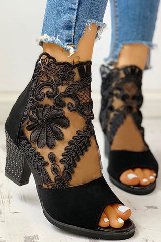 Lace Mesh High-Heeled Sandals Shoes