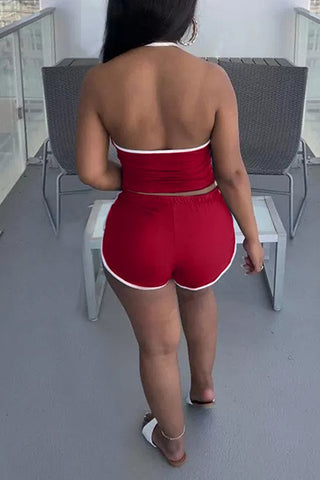 Rodress-freeshipping-drawstring-scoop-neck-solid-plus-size-top-shorts