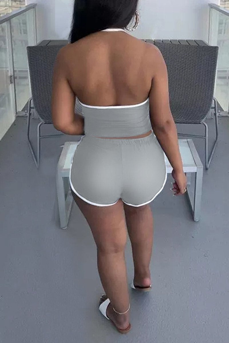 Rodress-freeshipping-drawstring-scoop-neck-solid-plus-size-top-shorts