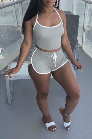 Rodress-freeshipping-drawstring-scoop-neck-solid-plus-size-top-shorts