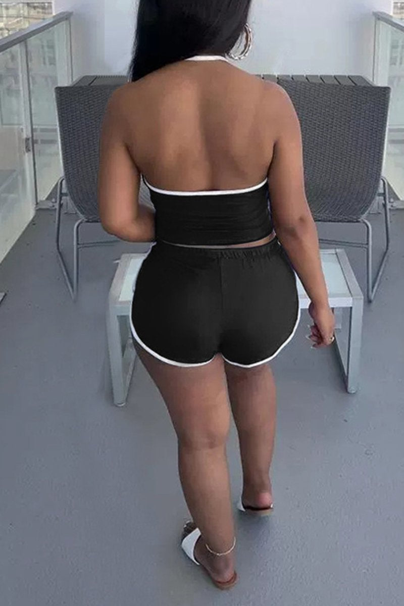 Rodress-freeshipping-drawstring-scoop-neck-solid-plus-size-top-shorts
