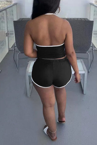 Rodress-freeshipping-drawstring-scoop-neck-solid-plus-size-top-shorts