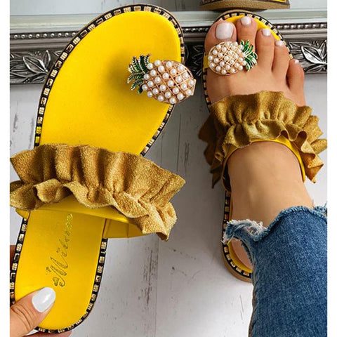 Casual Fruit Pineapple Ruffle Slippers Shoes