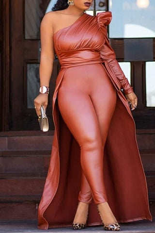 Free-shipping-online-clothing-pre-sale-plus-size-vegan-leather-one-shoulder-solid-pants-set