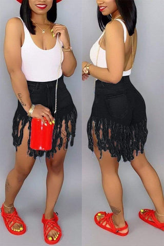 Stylish Casual Fringed Denim Shorts