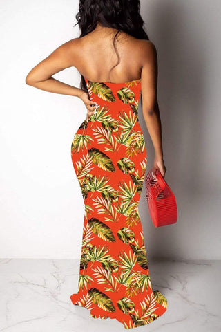 Fashion Sexy Printing Strapless Long Dress