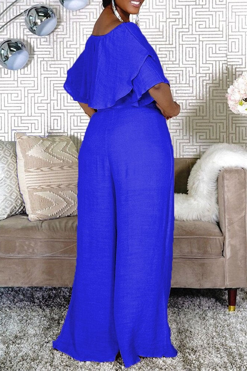 Free-shipping-online-clothing-plus-size-casual-solid-ruffle-off-shoulder-top-wide-leg-pant-two-piece-set