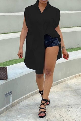 Button Up Turndown Collar Plus Size Top