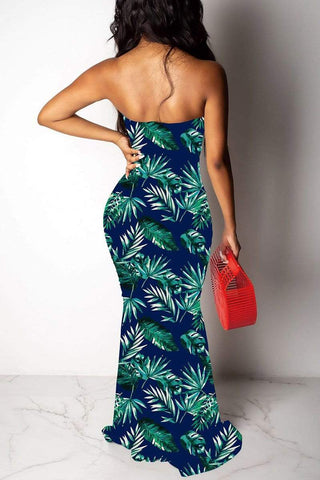 Fashion Sexy Printing Strapless Long Dress