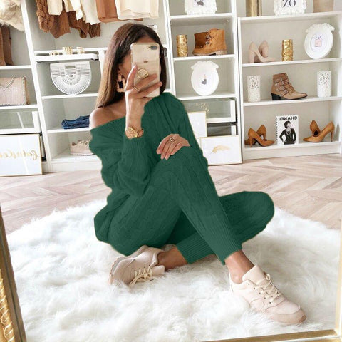 Free-shipping-online-clothing-plus-size-solid-long-sleeve-sweater-pants-two-pieces-set