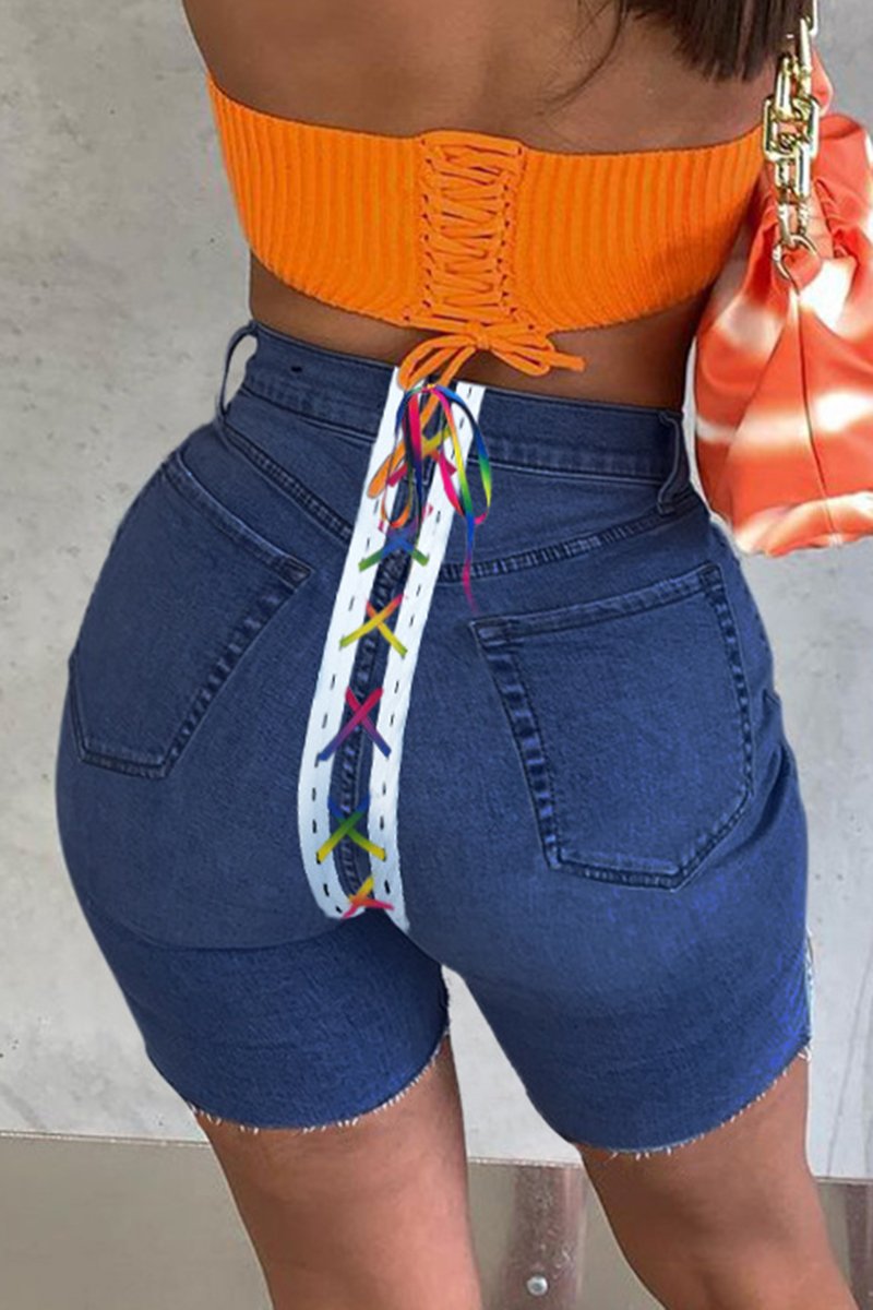 Rodress-freeshipping-back-colorful-bandage-denim-plus-size-shorts