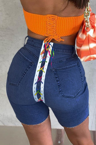 Back Colorful Bandage Denim Plus Size Shorts