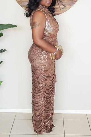 Online-clothing-plus-size-sequin-slit-asymmetrical-sleeveless-maxi-dress