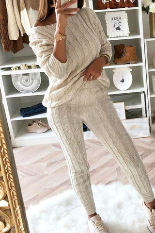 Free-shipping-online-clothing-plus-size-solid-long-sleeve-sweater-pants-two-pieces-set