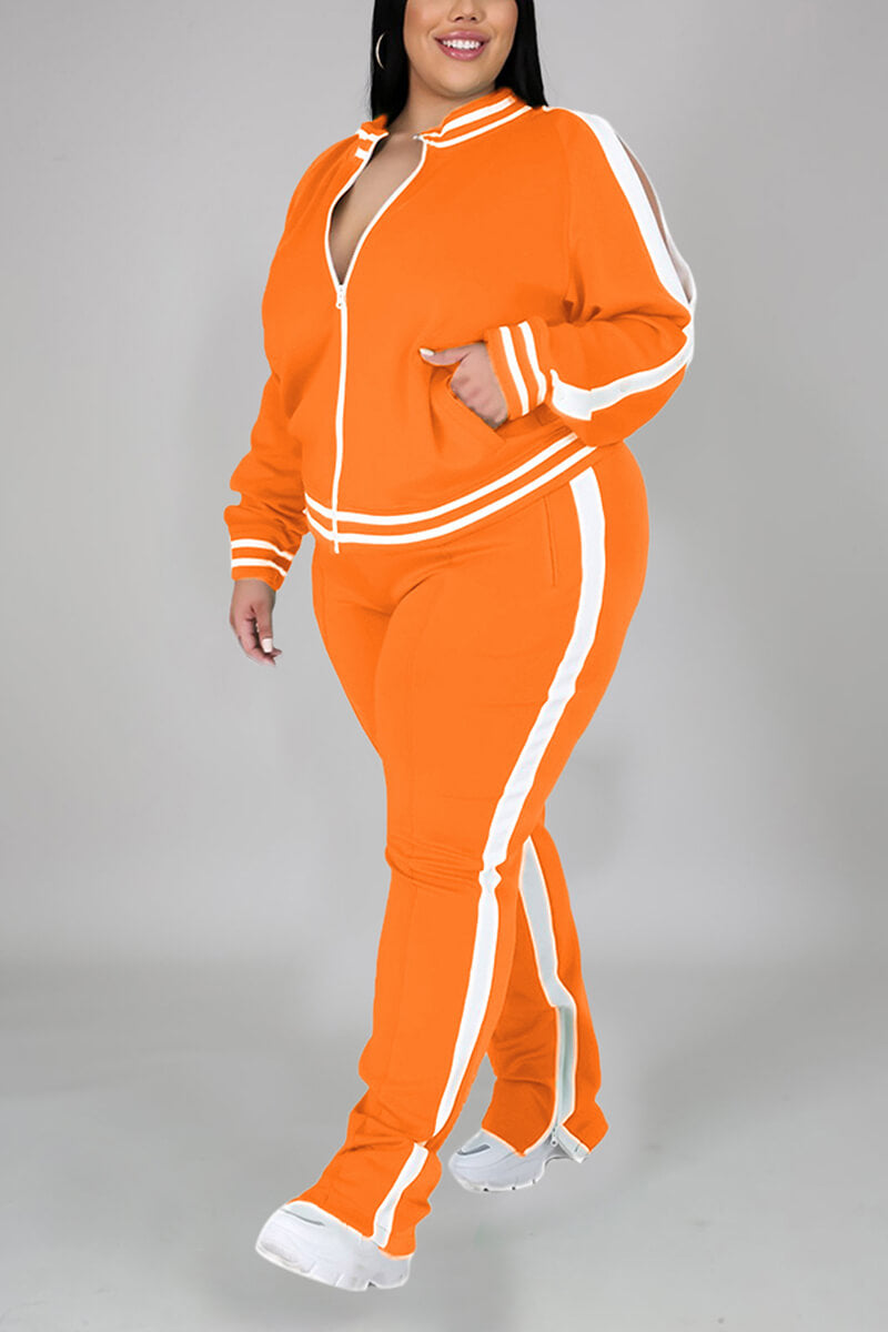 Free-shipping-online-clothing-plus-size-cold-shoulder-striped-top-slit-sweatpants-jogger-outfit-matching-set