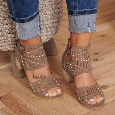 Casual Hollow Out Thick Heel Sandals Shoes