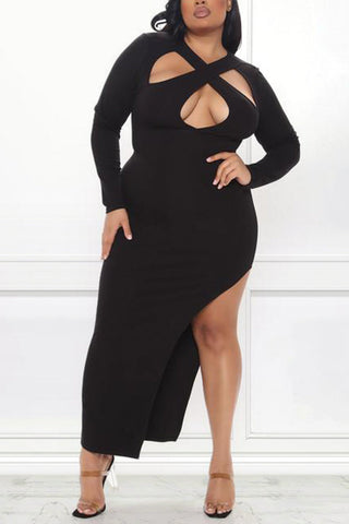 Online-clothing-plus-size-hollow-cross-split-joint-bodycon-maxi-dress