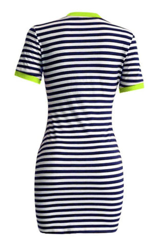 Casual Striped Printing Short Sleeved Dress - VogueRegion