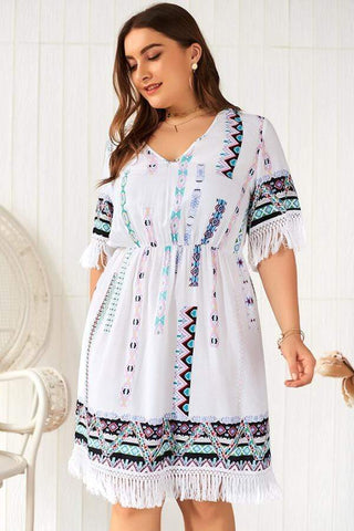 Casual Tassel Printed V-Neck Dress