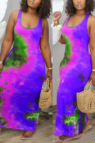 Sexy Tie-dye Printed Sleeveless Dress