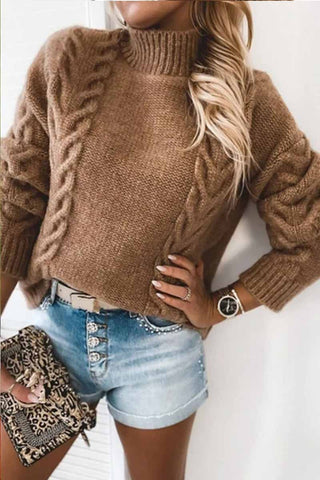 Fashion Pure Color Turtleneck Knitted Casual Sweater