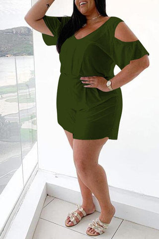 Casual Loose Solid Color Plus Size Romper