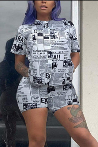Fashion Print Short Sleeve Shorts  Sports Set