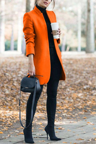 Elegant Fall Outfits Fashion Solid Color Stand-up Collar Coat